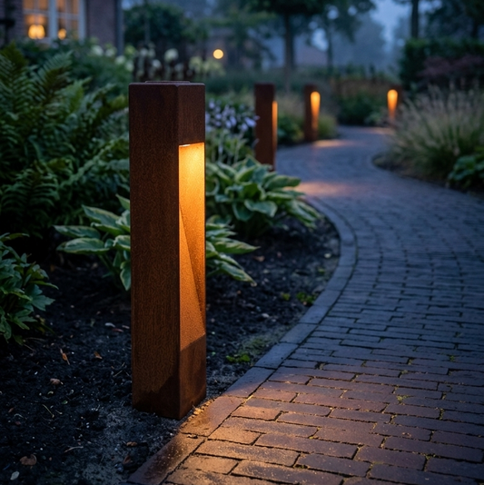 Cortenstalen lamp op zonne-energie